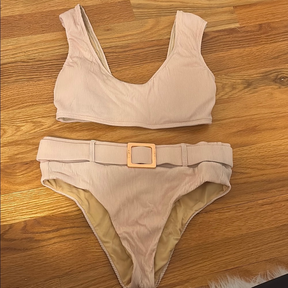 Soft Pink Ribbed Bikini Set